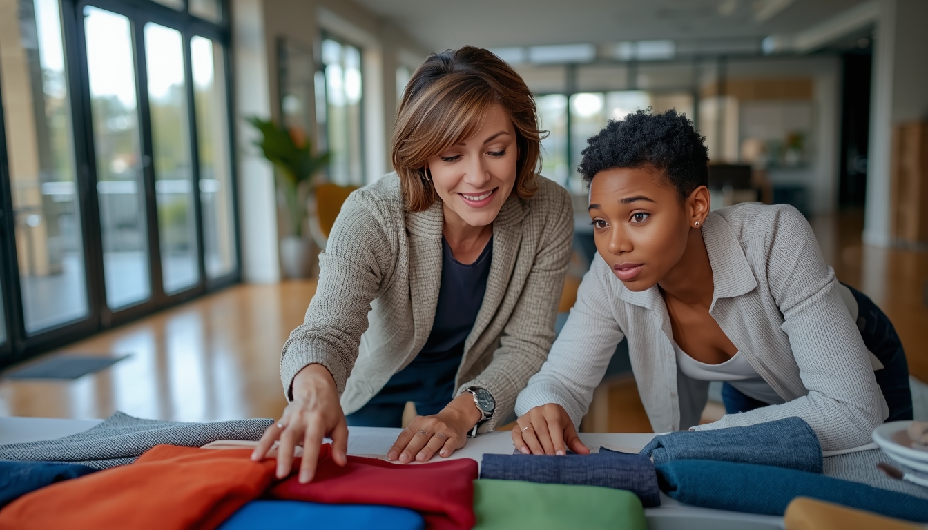 Interior designer consulting with client on fabric samples